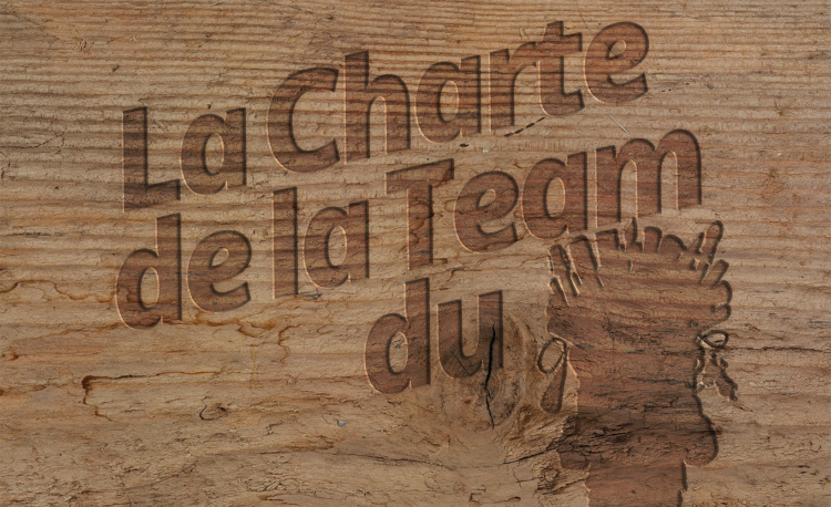 Titre de La Charte de La Team du Troll, gravé sur du bois