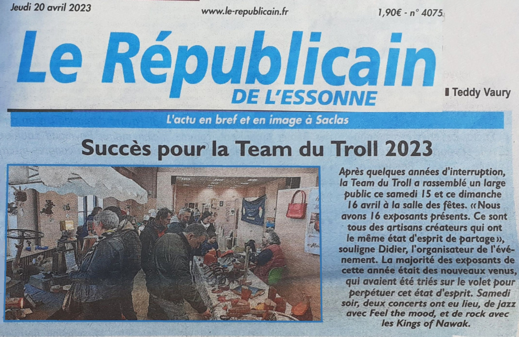 Article de journal tiré du Républicain de l'Essonne du 20 avril 2023