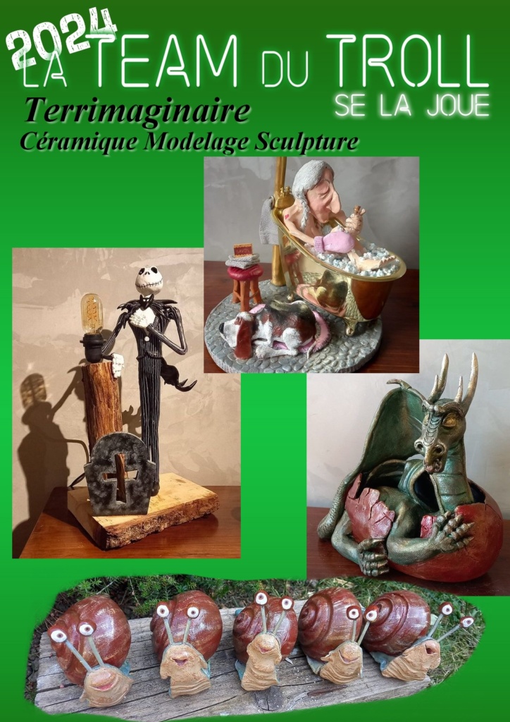 Photos représentant le travail de Terrimaginaire : sculptures, modelages et céramiques